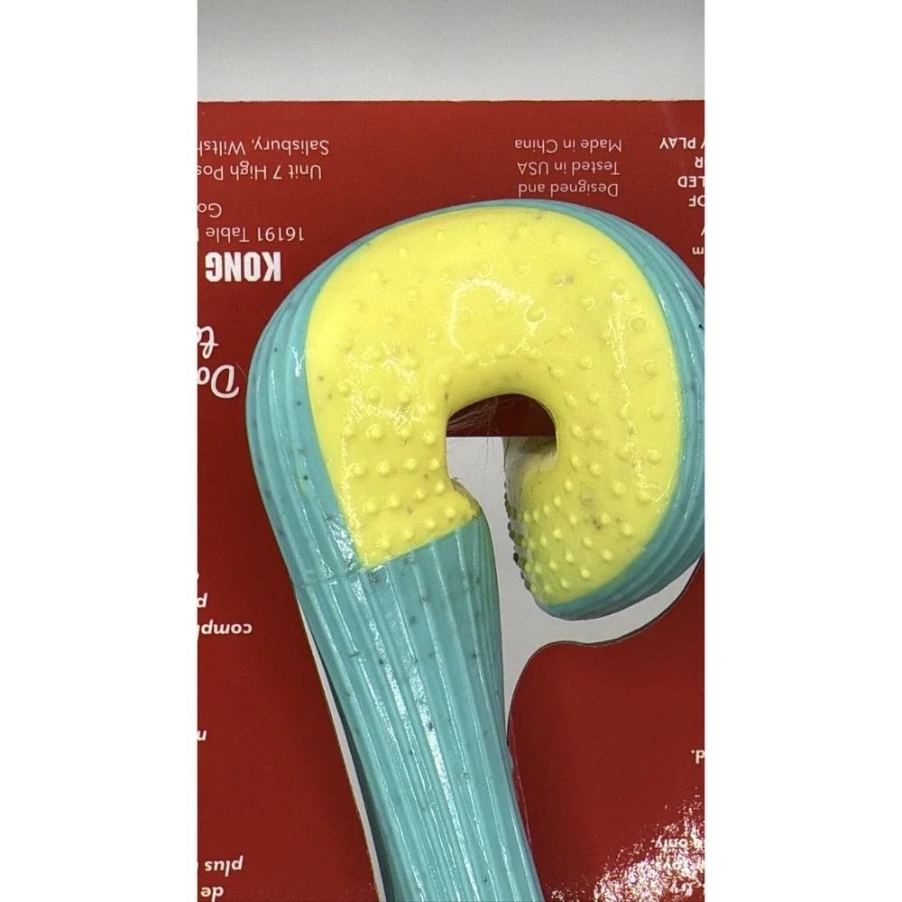 KONG Rerun Whoosh Bone Sm/Md Dog Toy Treat Dispensing Fetch Chew Teal Yellow